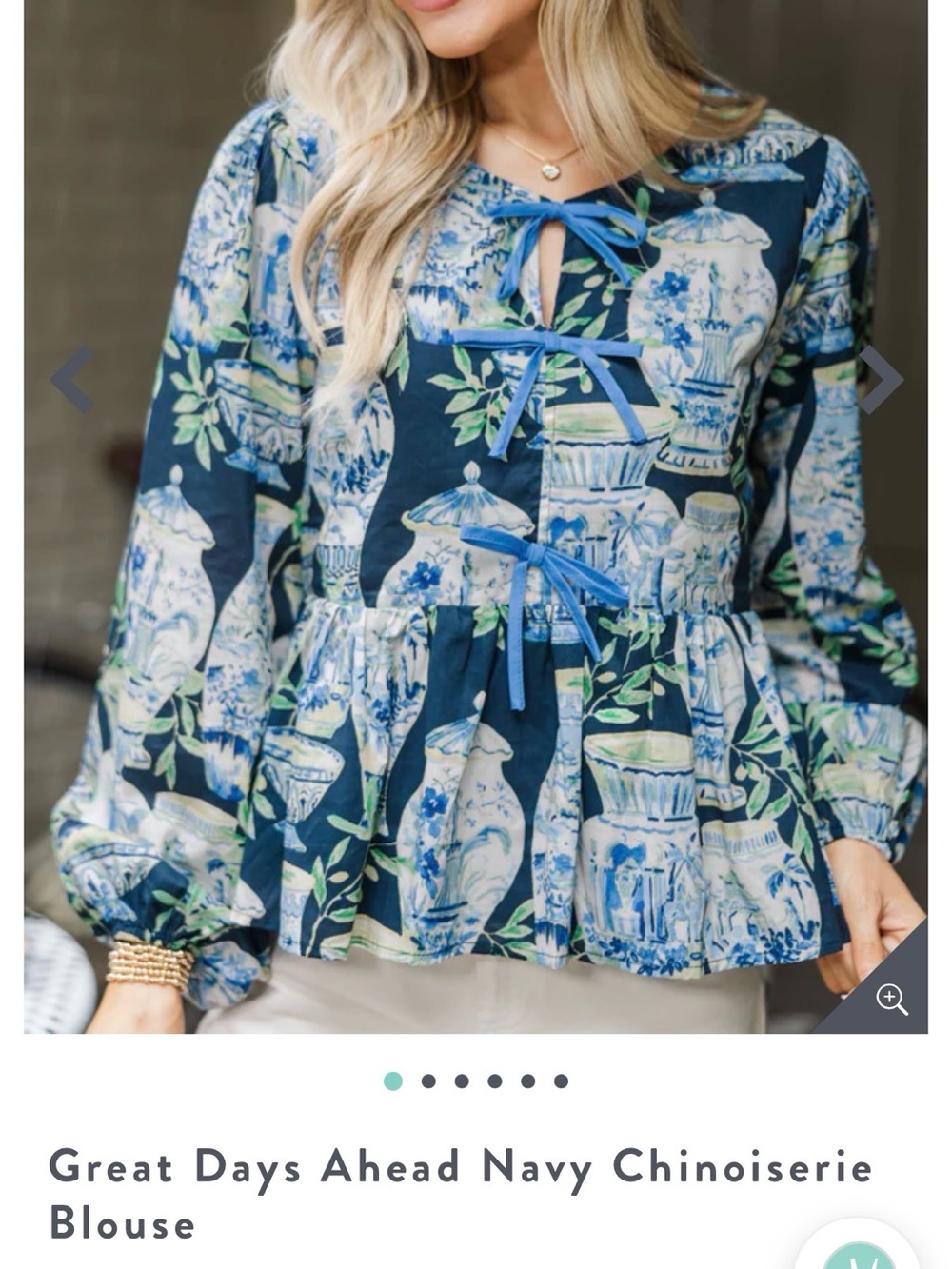 Navy Chinoiserie Tie-Front Blouse